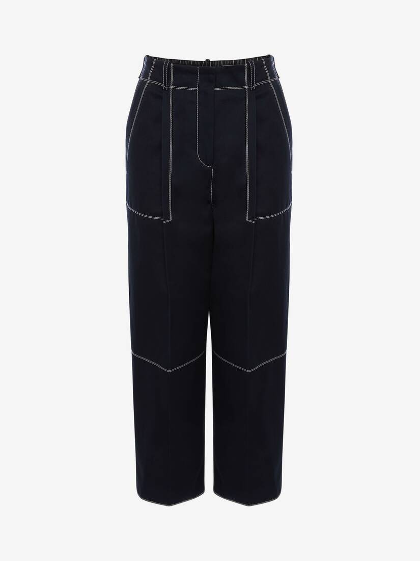 Pantalones Alexander McQueen Cotton Gabardine Mujer - Azul Marino - Mexico 935-ENAKZM